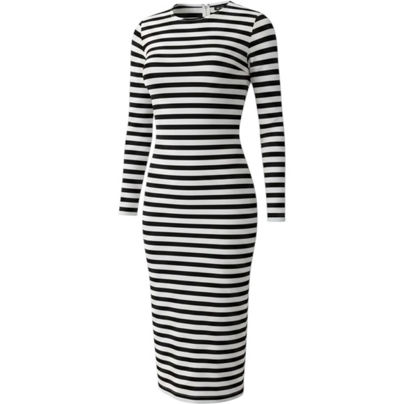J. Crew Dresses & Skirts - J. Crew Black and White Striped Long Sleeve Midi‎ Dress